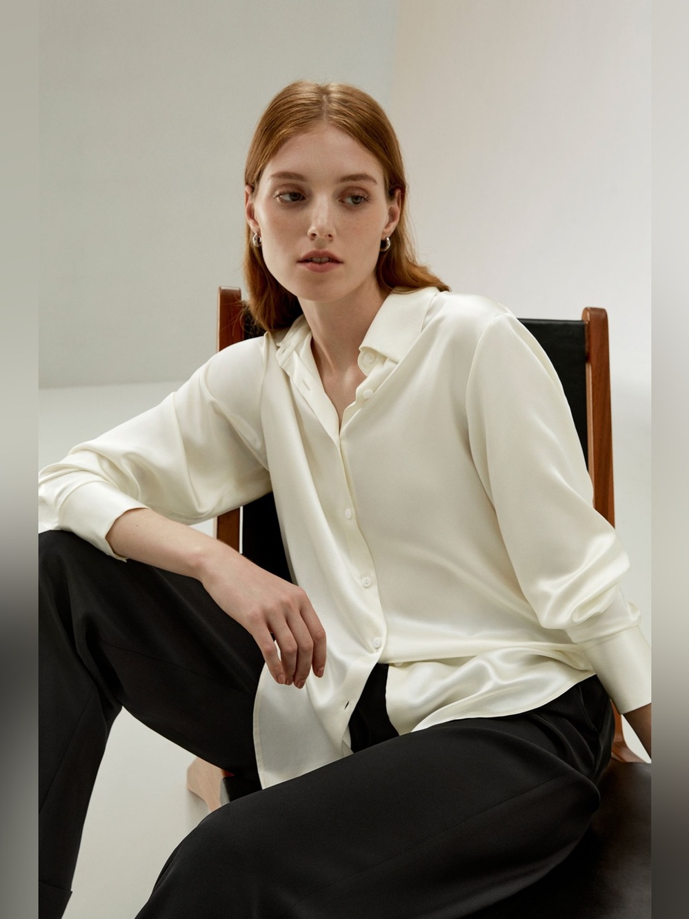 LILYSILK Ivory Silk Button Down Blouse XL